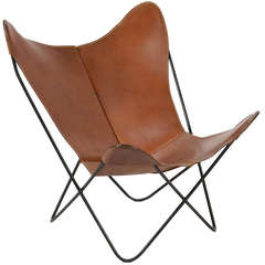 Butterly Chair with Leather Sling by Jorge Ferrari-Hardoy for Knoll