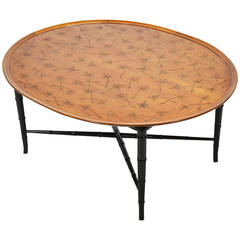 Kittinger Coffee Table with Incised Top and Faux Bamboo Legs