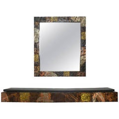 Vintage Paul Evans Patchwork Mirror and Wall-Mounted Console