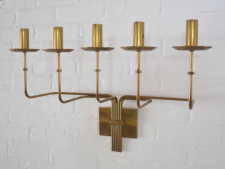 American Tommi Parzinger Brass Five-Arm Candelabra Sconce by Dorlyn For Sale