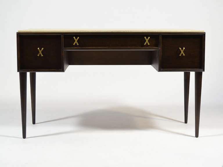 Mid-Century Modern Paul Frankl Writing Desk or Vanity with Cork Top by Johnson Furniture