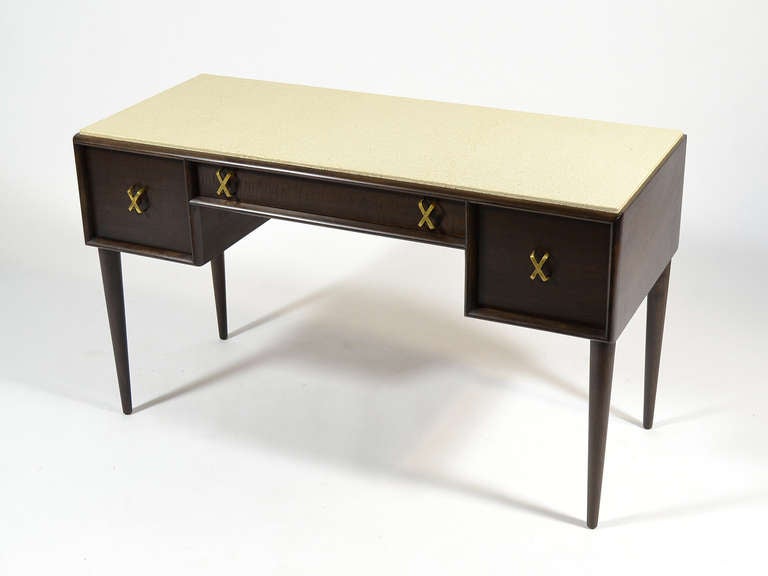 American Paul Frankl Writing Desk or Vanity with Cork Top by Johnson Furniture
