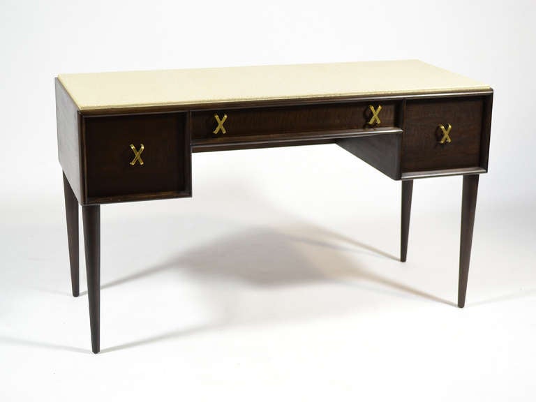 Paul Frankl Writing Desk or Vanity with Cork Top by Johnson Furniture In Excellent Condition In Highland, IN