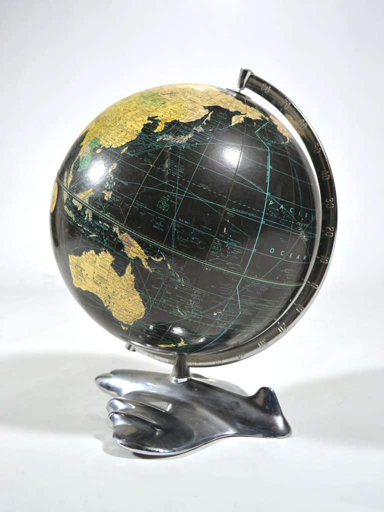 Weber Costello Deco Airplane Base Black Oceans Globe In Good Condition In Highland, IN