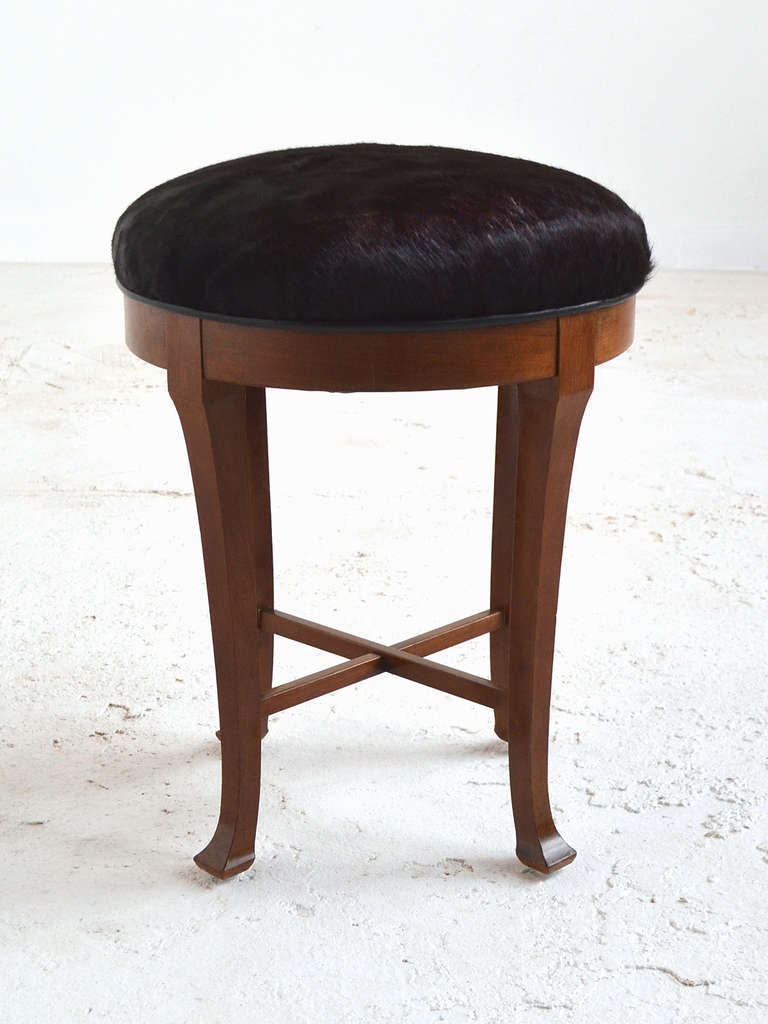 Danish Mahogany Stool Upholstered in Hairy Hide In Excellent Condition In Highland, IN
