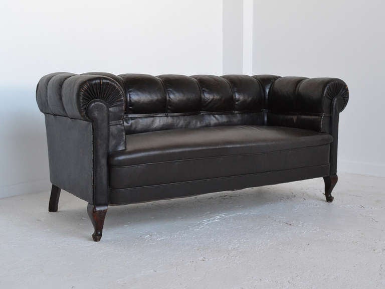 Leather Antique Swedish Chesterfield Sofa