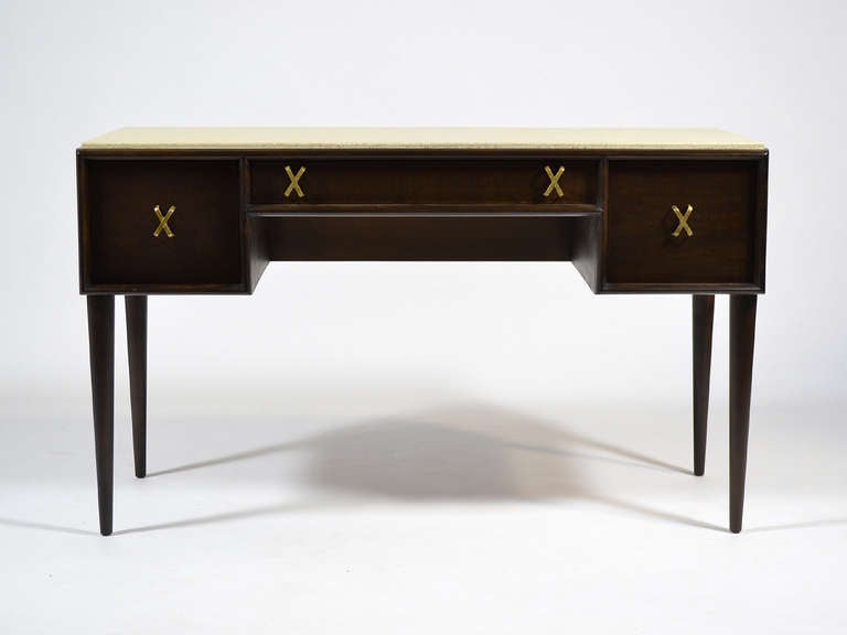 Paul Frankl Writing Desk or Vanity with Cork Top by Johnson Furniture 3