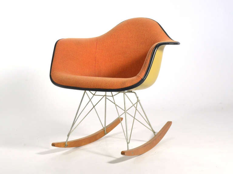 If an employee of Herman Miller were to have a child, they were given an Eames RAR to rock the newborn. It would be marked with a small placard commemorating the name and birthdate of the child. The beautiful example is one of those rockers. It