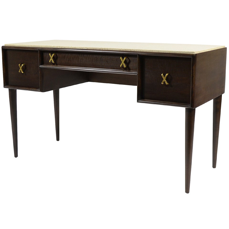 Paul Frankl Writing Desk or Vanity with Cork Top by Johnson Furniture