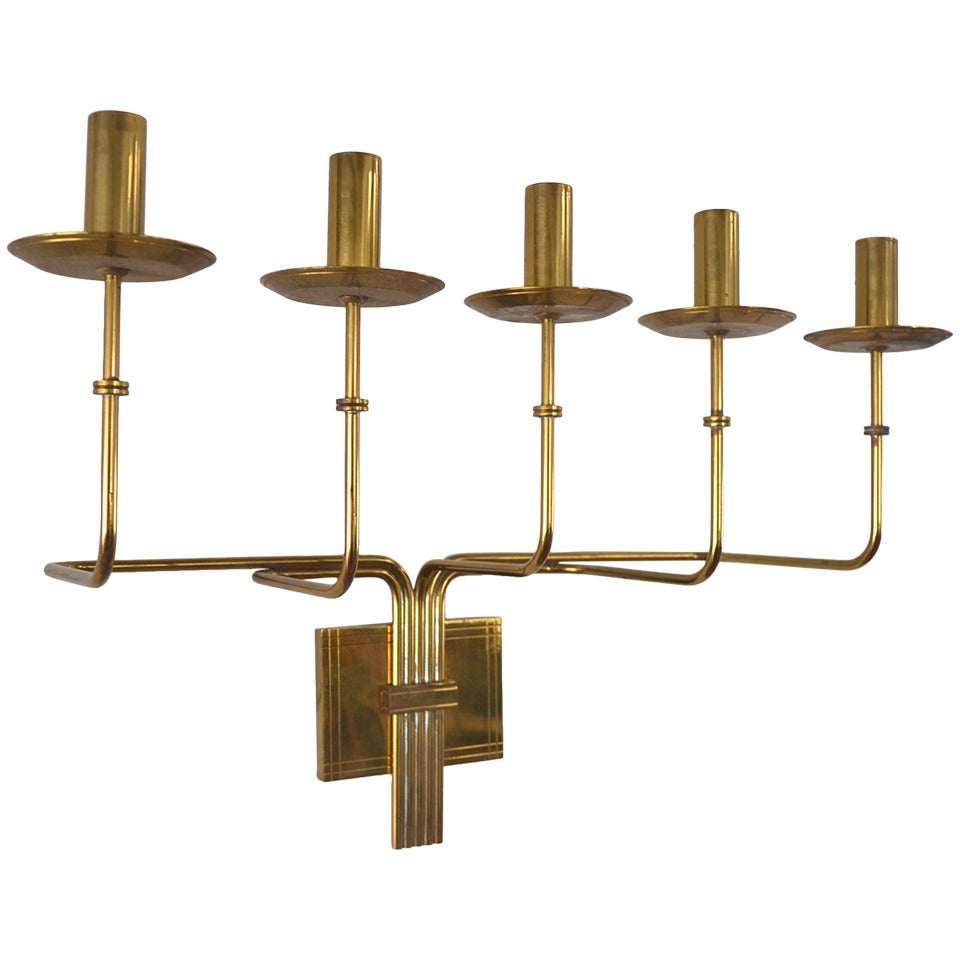 Tommi Parzinger Brass Five-Arm Candelabra Sconce by Dorlyn For Sale