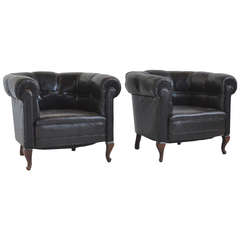 Pair of Antique Swedish Chesterfield Club Chairs