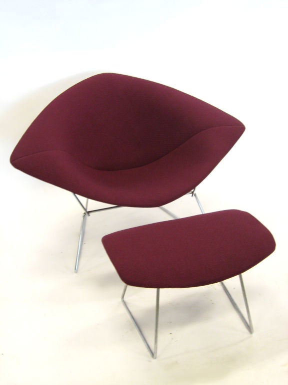 Mid-20th Century Bertoia wide diamond chair and ottoman by Knoll