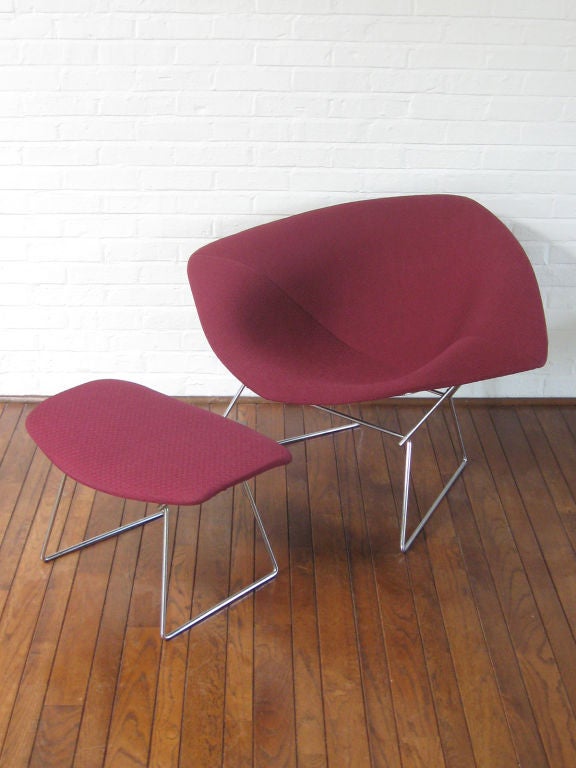 Stainless Steel Bertoia wide diamond chair and ottoman by Knoll