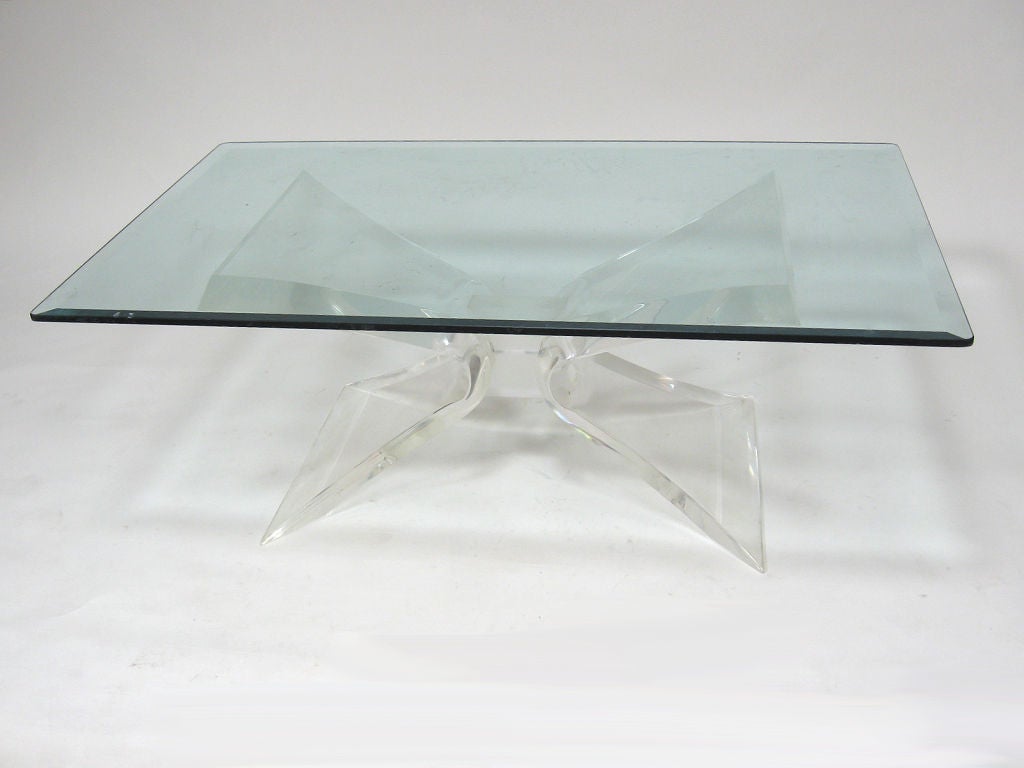 Lucite & glass butterfly coffee table by Lion in Frost 6