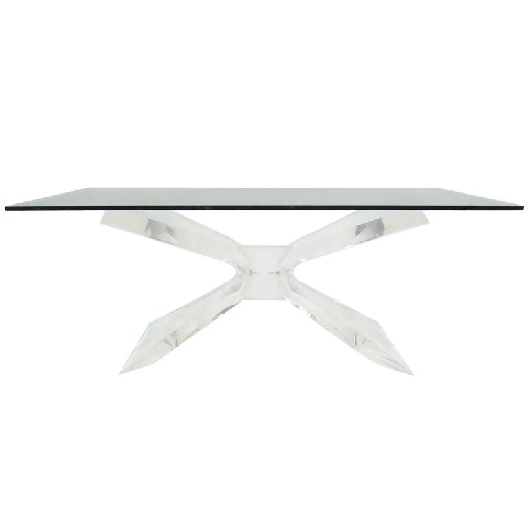 Lucite & glass butterfly coffee table by Lion in Frost
