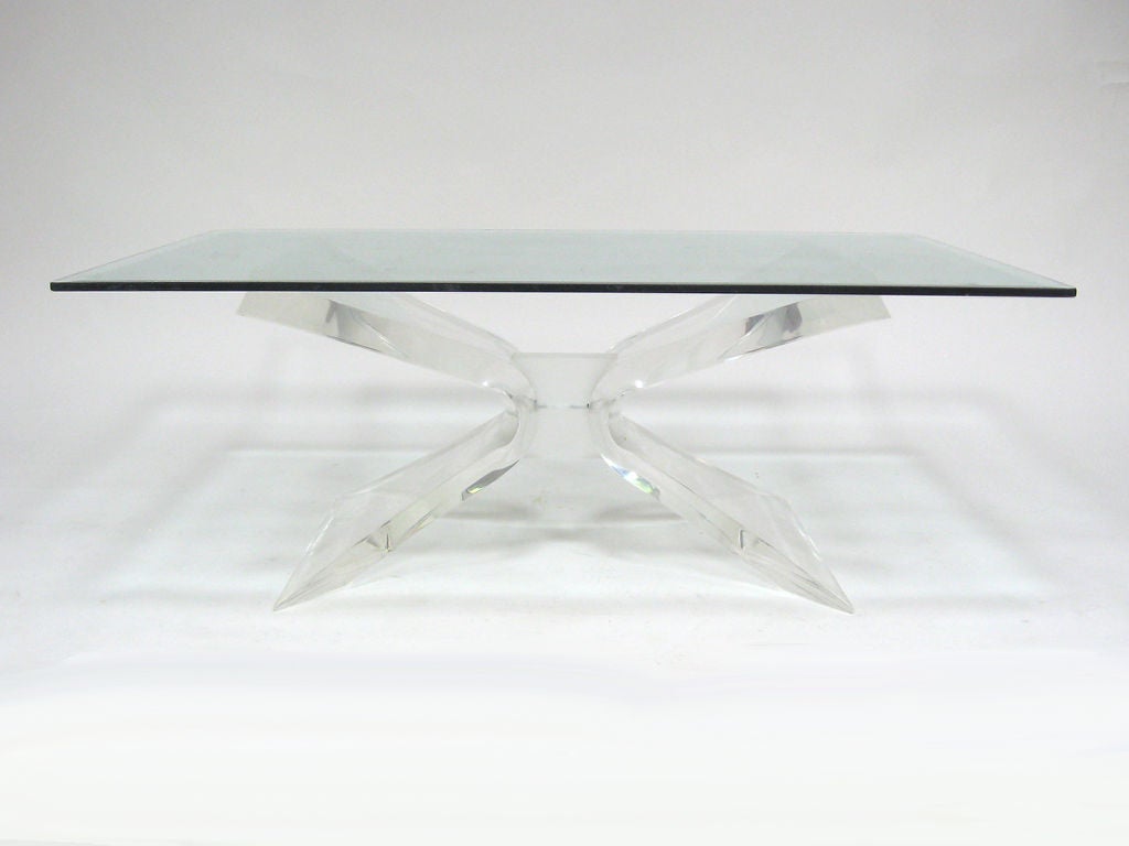 American Lucite & glass butterfly coffee table by Lion in Frost