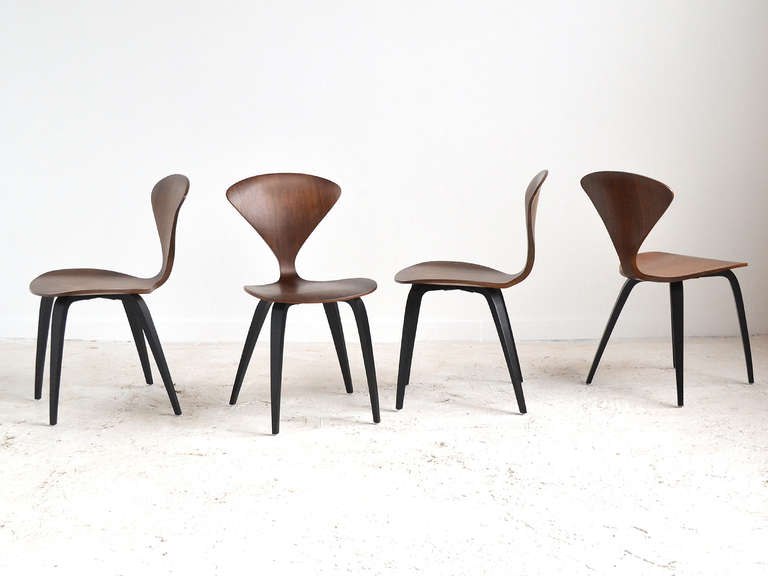Mid-Century Modern Set of Four Walnut Cherner Side Chairs