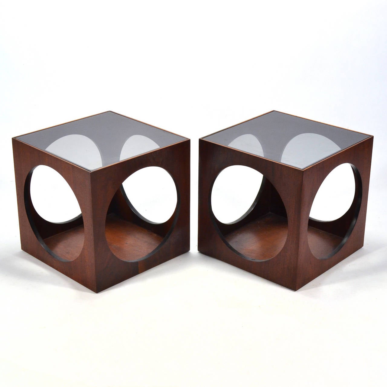 Mid-Century Modern Pair of Pierced Cube Tables by Lane