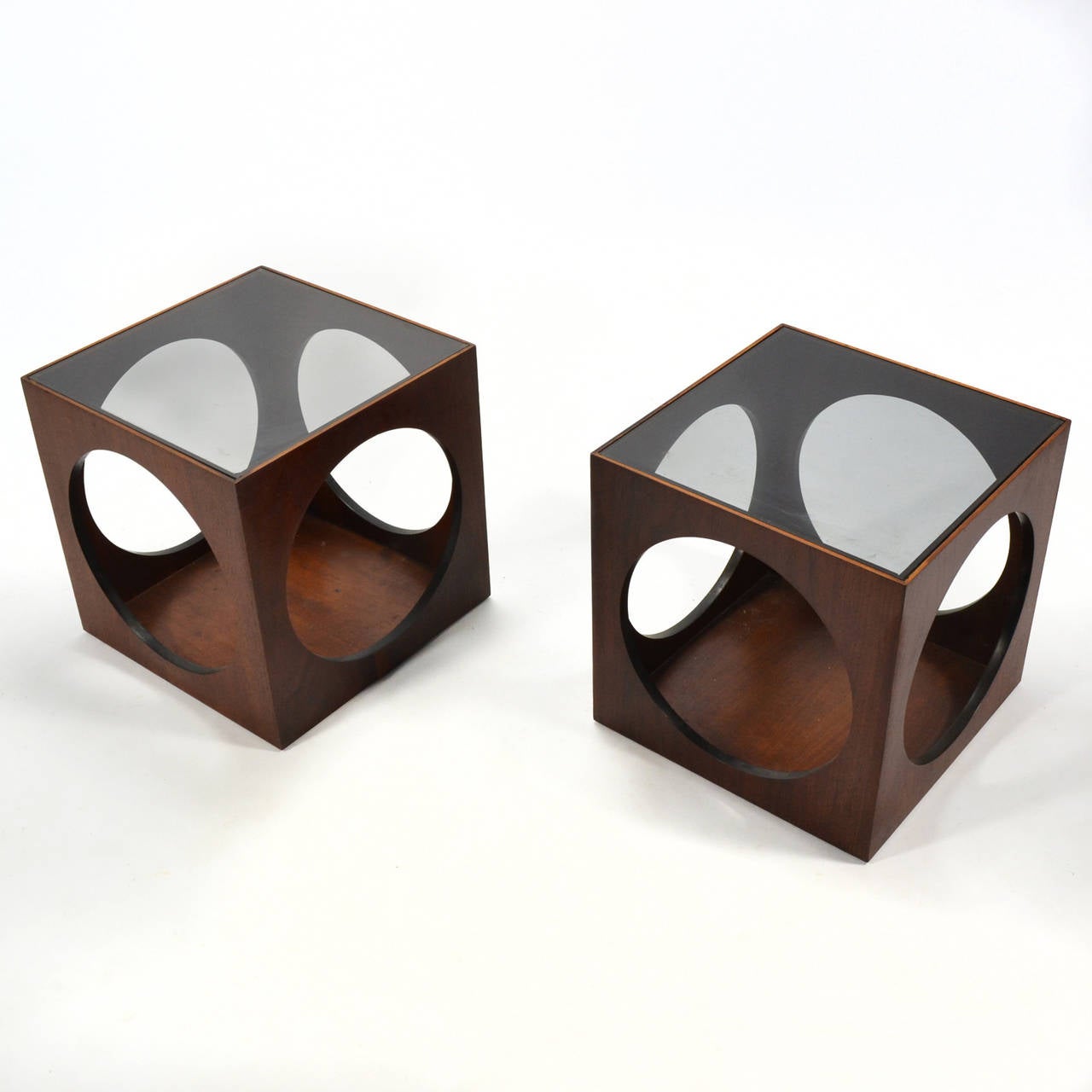 Mid-20th Century Pair of Pierced Cube Tables by Lane