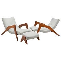 Adrian Pearsall Pair of Crescent Lounge Chairs and Ottomans