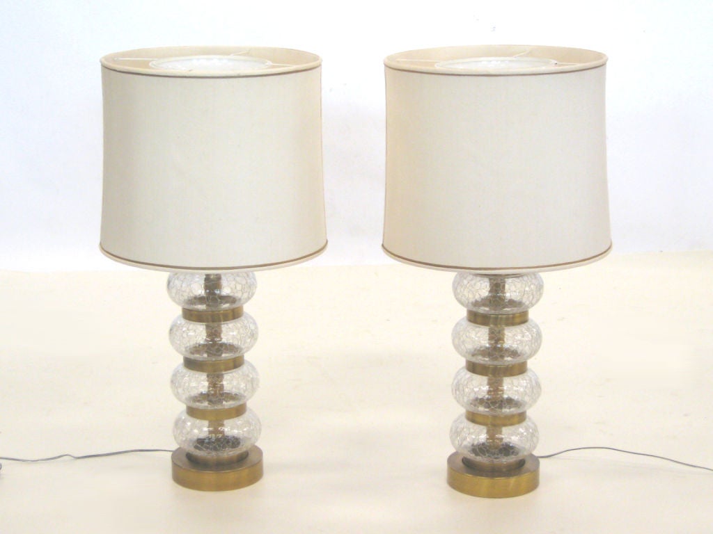 Pair of Paul Hanson clear crackle glass lamps 1