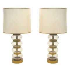 Pair of Paul Hanson clear crackle glass lamps