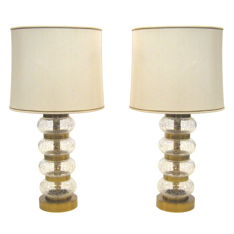 Pair of Paul Hanson clear crackle glass lamps