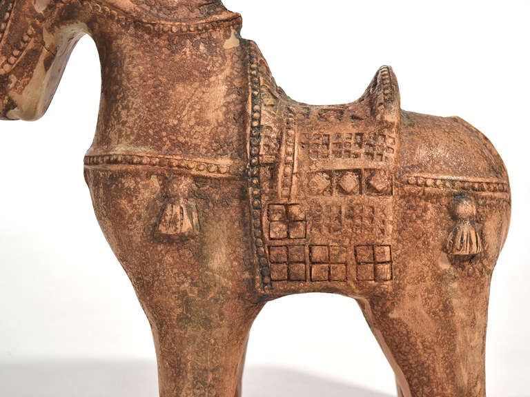Mid-20th Century Ceramic Chinese War Horse by Aldo Londi