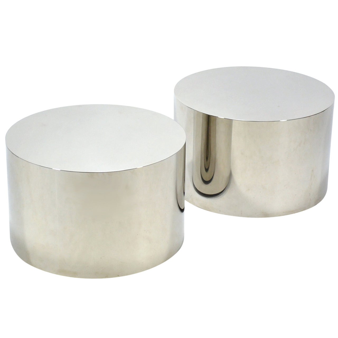 Milo Baughman Pair of Stainless Steel Drum Tables