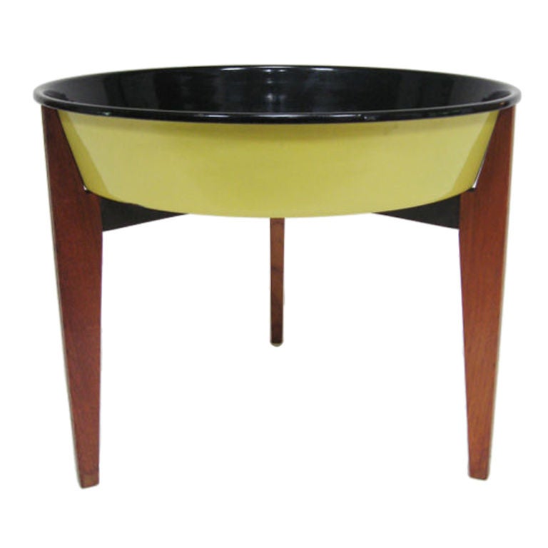 Danish Teak Catch-All/ Planter with Enamel Bowl