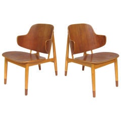 Pair of Lounge Chairs in Teak and Birch by Ib Kofod-Larsen