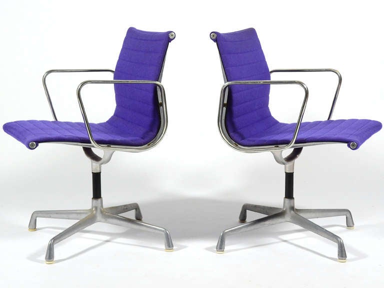 Pair of Eames Aluminum Group Armchairs in Girard Fabric by Herman Miller