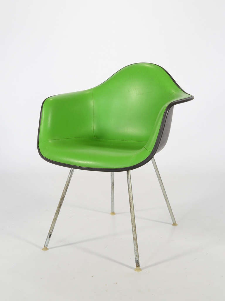 Mid-Century Modern Kelly Green Upholstered Eames Armshell by Herman Miller