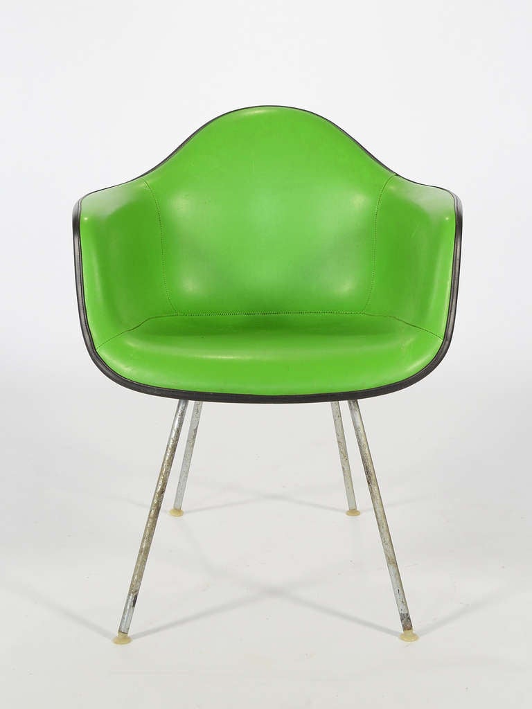 Kelly Green Upholstered Eames Armshell by Herman Miller In Good Condition In Highland, IN