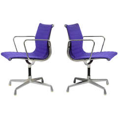 Pair of Eames Aluminum Group Armchairs in Girard Fabric by Herman Miller