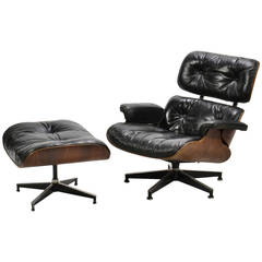 Eames 670 Down-Filled Lounge Chair and Ottoman with Rich Patina