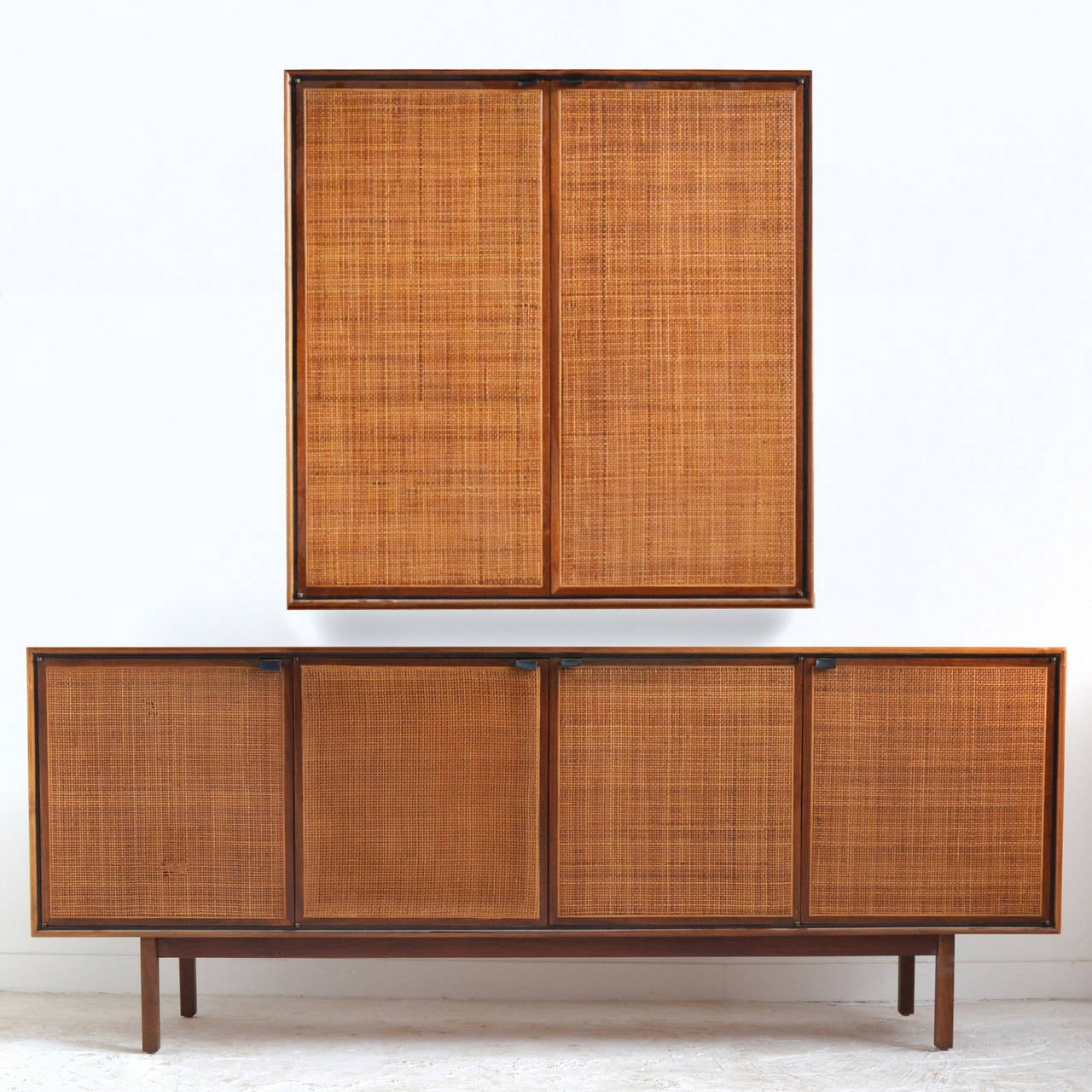 Teak Cane Front Credenza and Cabinet by Founders In Good Condition In Highland, IN