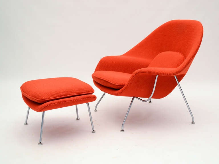 American Eero Saarinen womb chair and ottoman in cato fabric