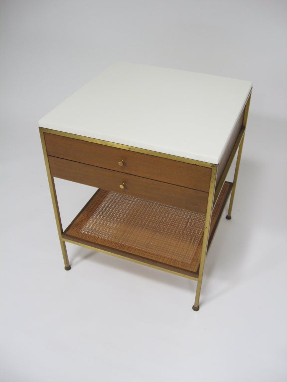 Mid-20th Century Paul McCobb end table/ nightstand with white glass top by Calvin