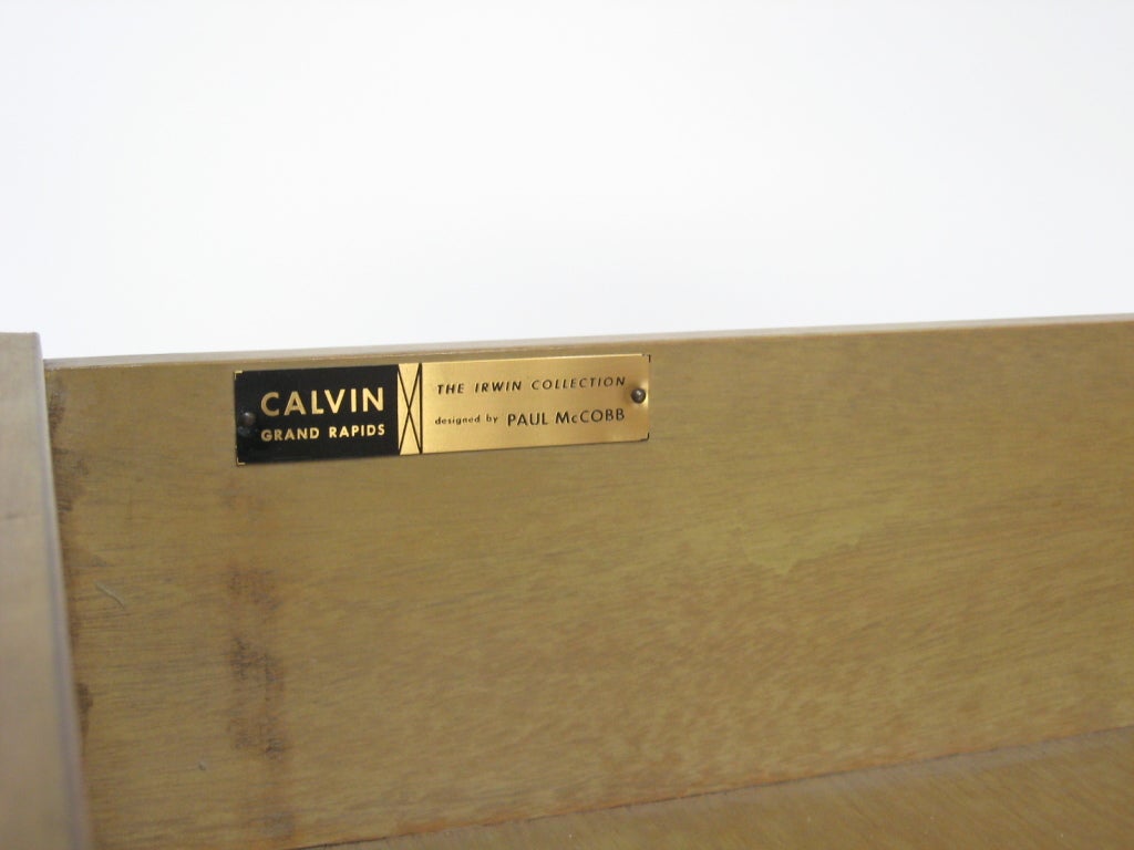 Two Paul McCobb cabinets with travertine tops by Calvin In Good Condition In Highland, IN