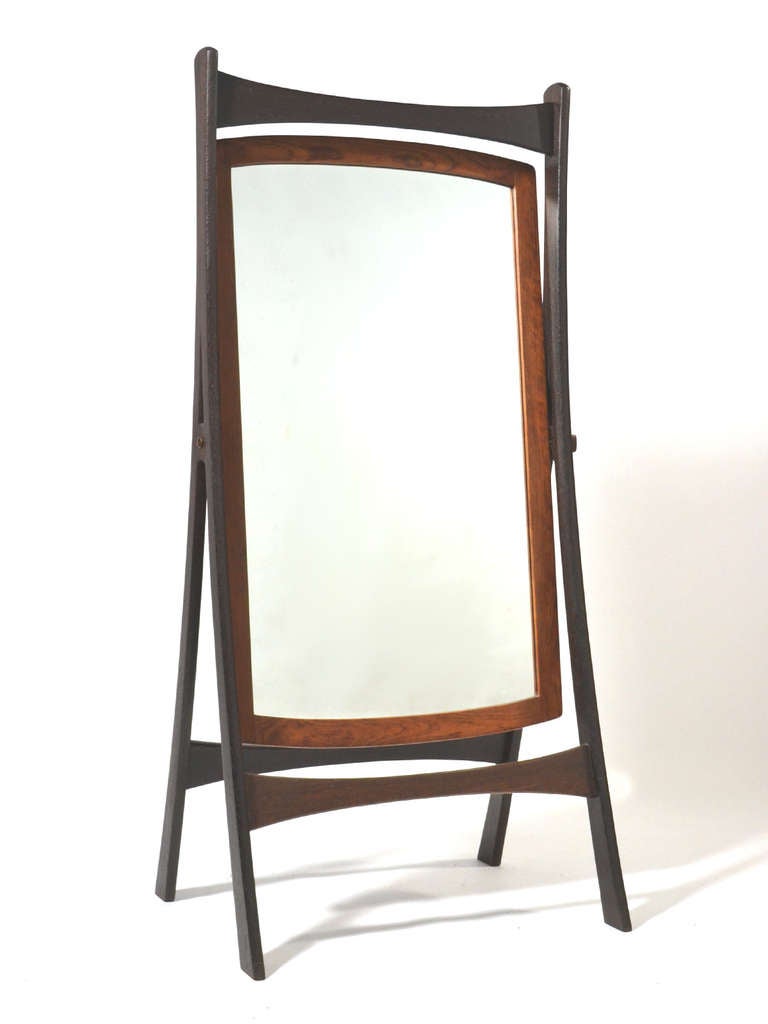 Scandinavian Modern Danish Wenge and Teak Cheval Dressing Mirror