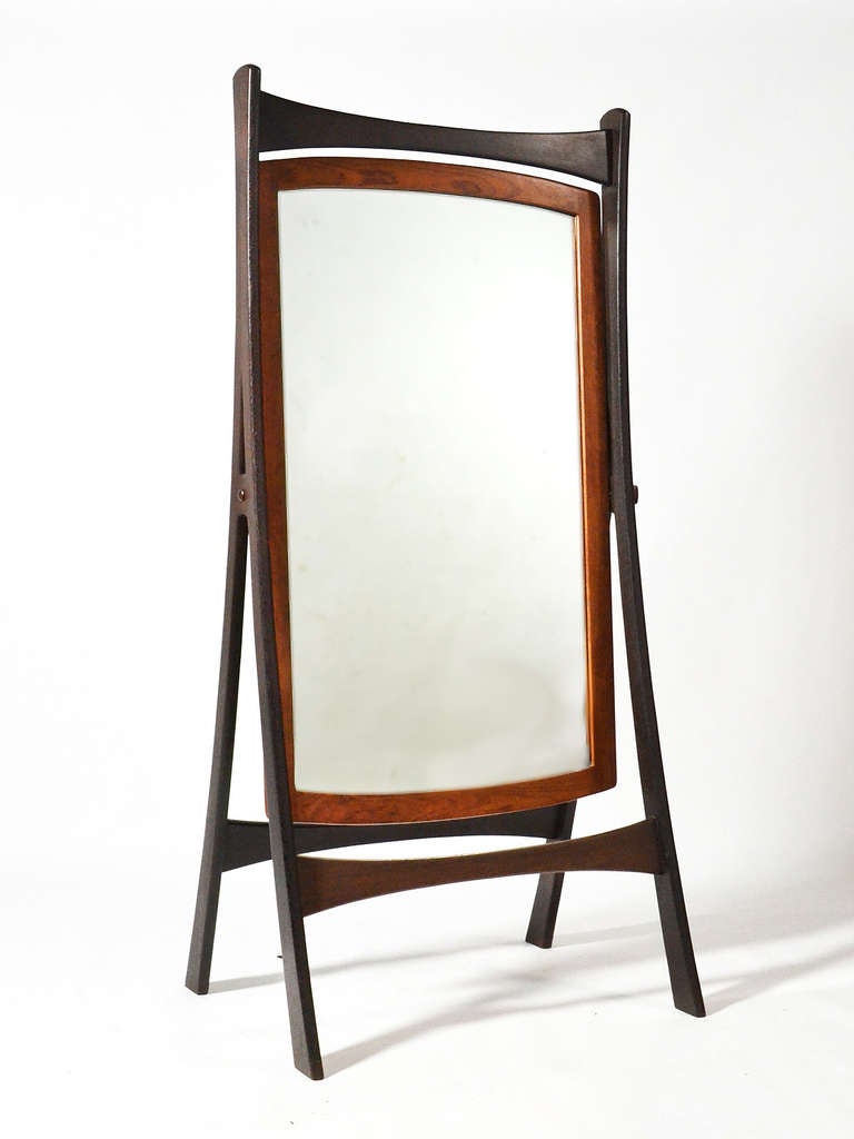 Mid-20th Century Danish Wenge and Teak Cheval Dressing Mirror