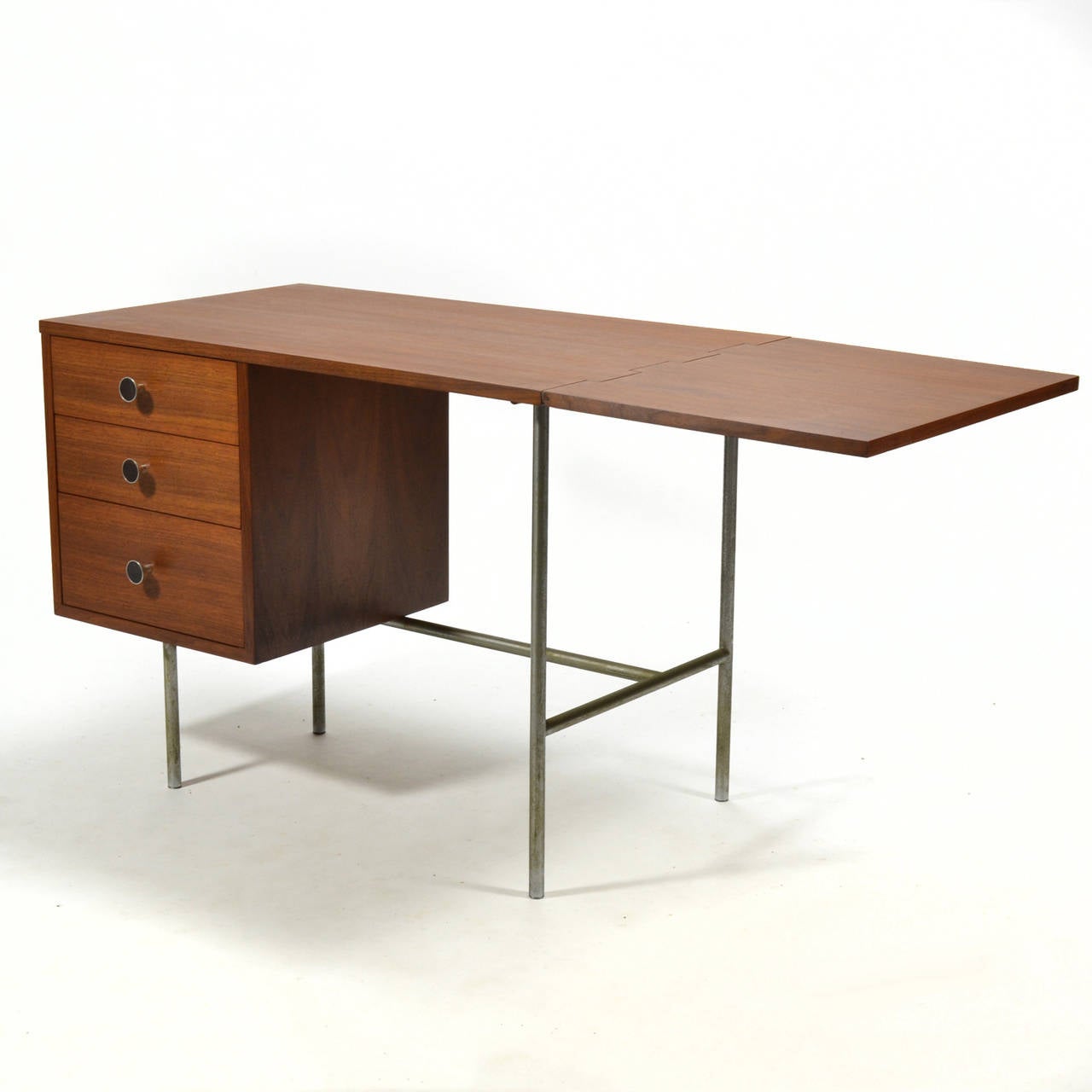 George Nelson Model 4753 Drop Leaf Desk with Rare Pulls In Good Condition In Highland, IN