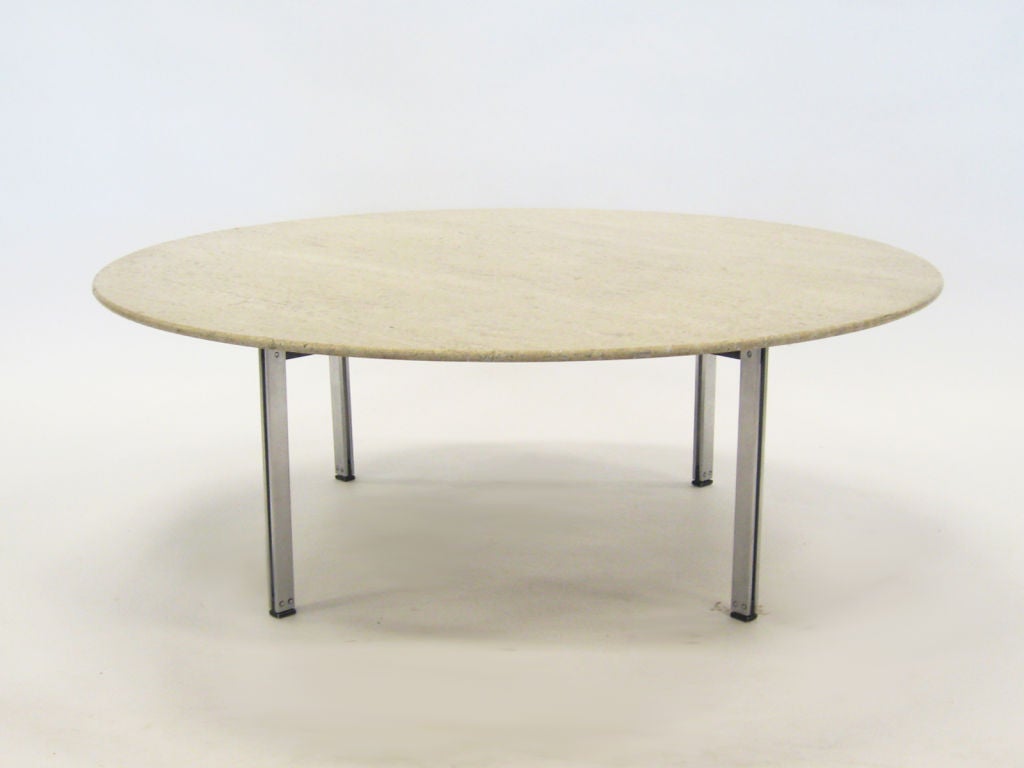 Florence Knoll parallel bar coffee table with travertine top