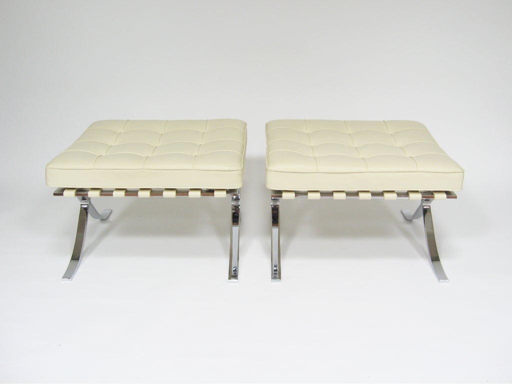 Chrome Pair of Ludwig Mies van der Rohe barcelona stools by Knoll