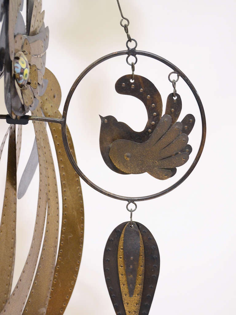 Mexican Fantastic Brass, Copper and Enamel Mobile by Cesar Vasquez For Sale