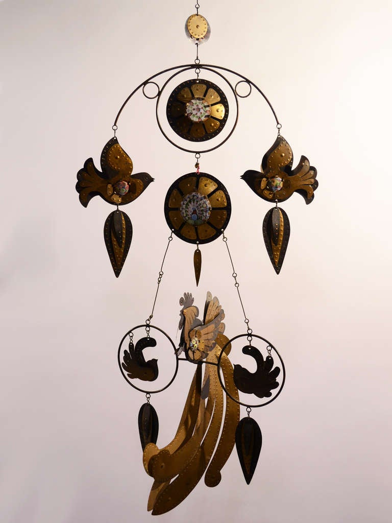 Fantastic Brass, Copper and Enamel Mobile by Cesar Vasquez In Good Condition For Sale In Highland, IN