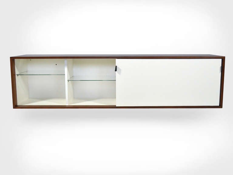 Mid-20th Century Pair of Florence Knoll Walnut Wall Mounted Credenzas or Cabinets