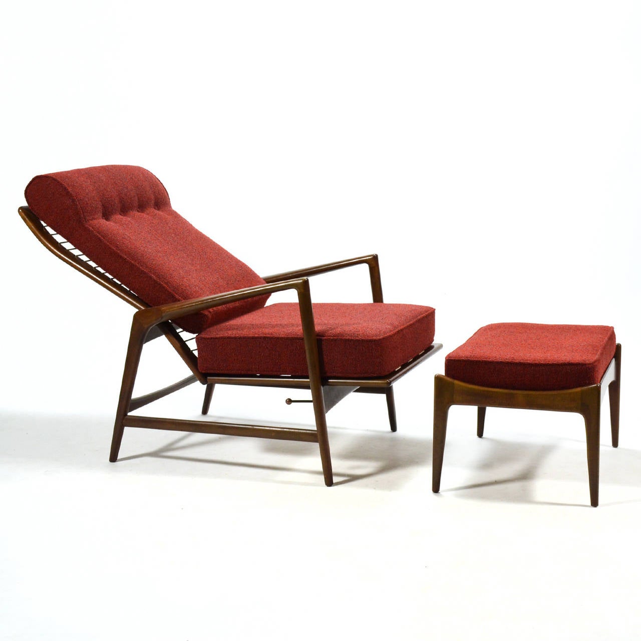 Scandinavian Modern Ib Kofod-Larsen Reclining Lounge Chair and Ottoman For Sale