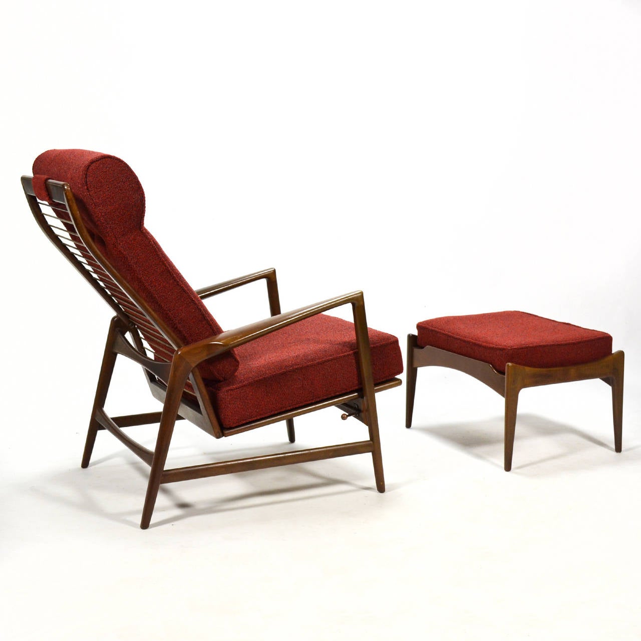 Danish Ib Kofod-Larsen Reclining Lounge Chair and Ottoman For Sale